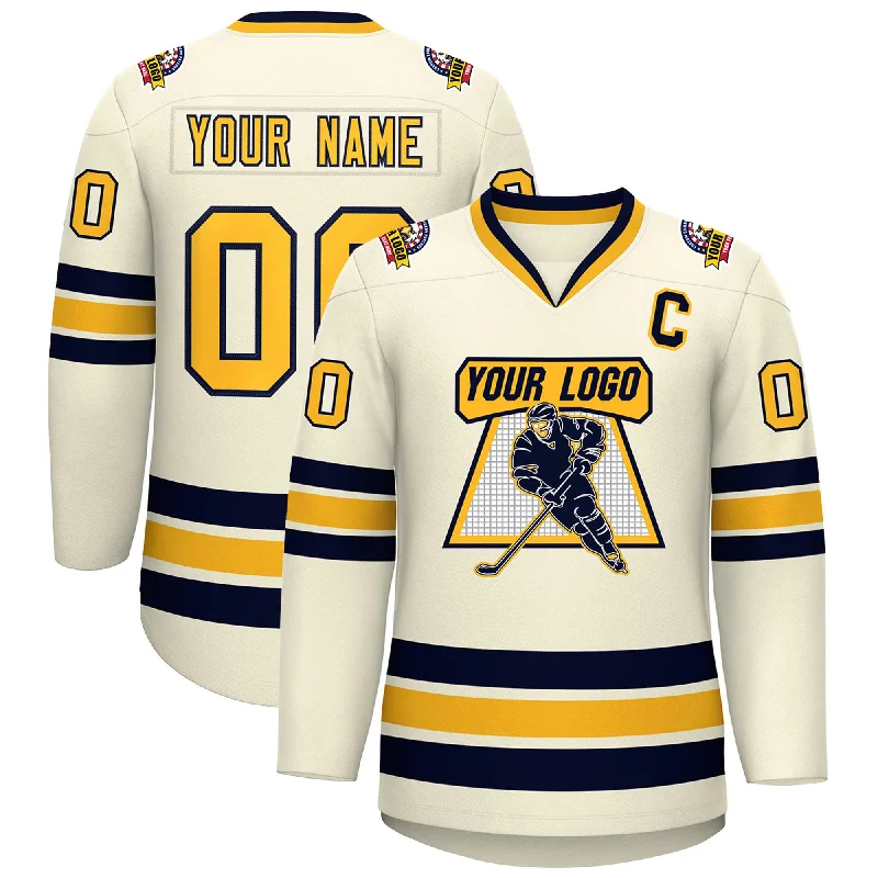 Custom Khaki Gold-Navy Classic Style Hockey Jersey