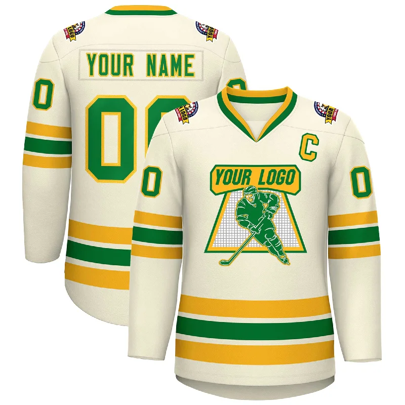 Custom Khaki Kelly Green-Gold Classic Style Hockey Jersey