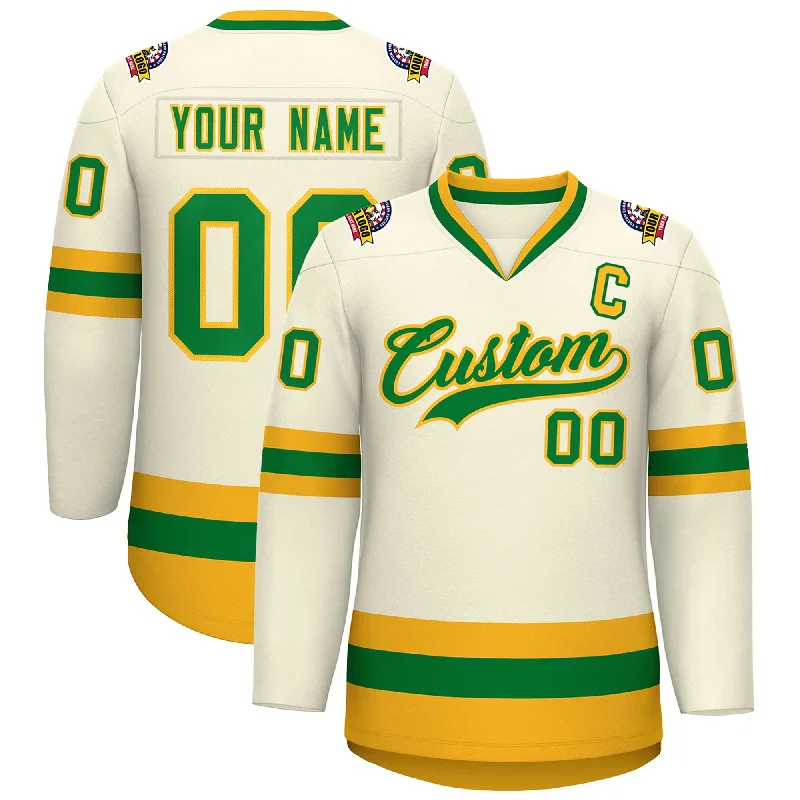 Custom Khaki Kelly Green-Gold Classic Style Hockey Jersey