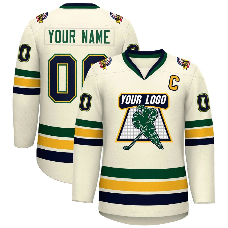 Custom Khaki Navy Gold-Green Classic Style Hockey Jersey