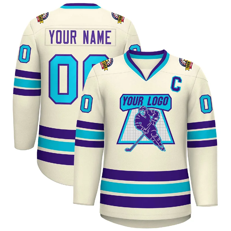 Custom Khaki Purple-Light Blue Classic Style Hockey Jersey