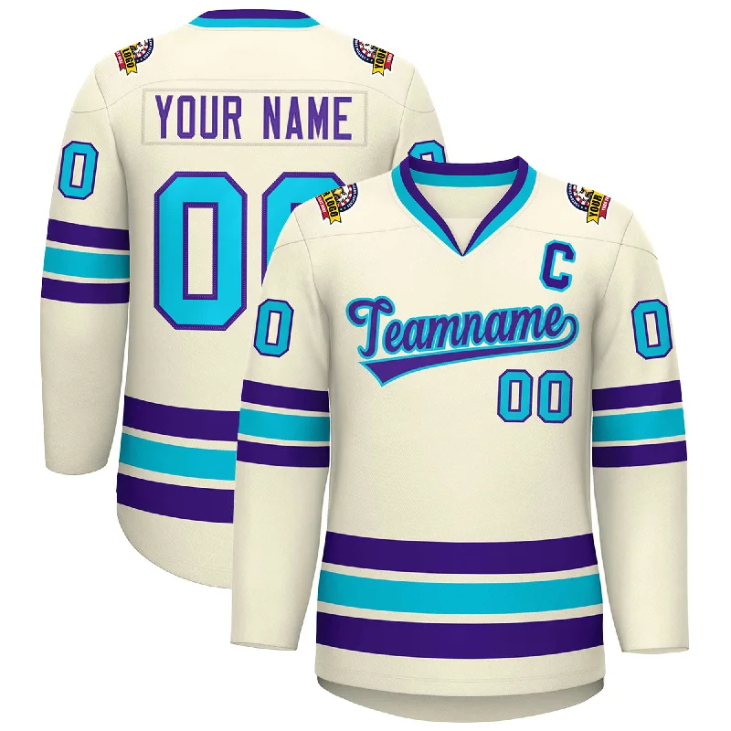 Custom Khaki Purple-Light Blue Classic Style Hockey Jersey