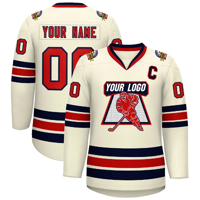 Custom Khaki Red-Navy Classic Style Hockey Jersey