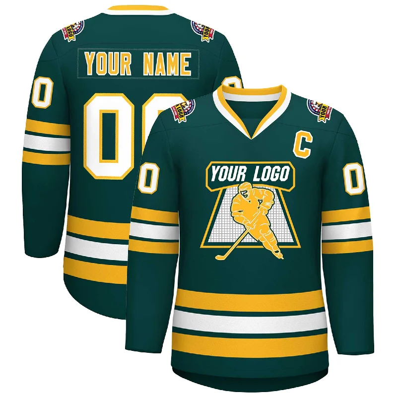 Custom Midnight Green Gold-White Classic Style Hockey Jersey