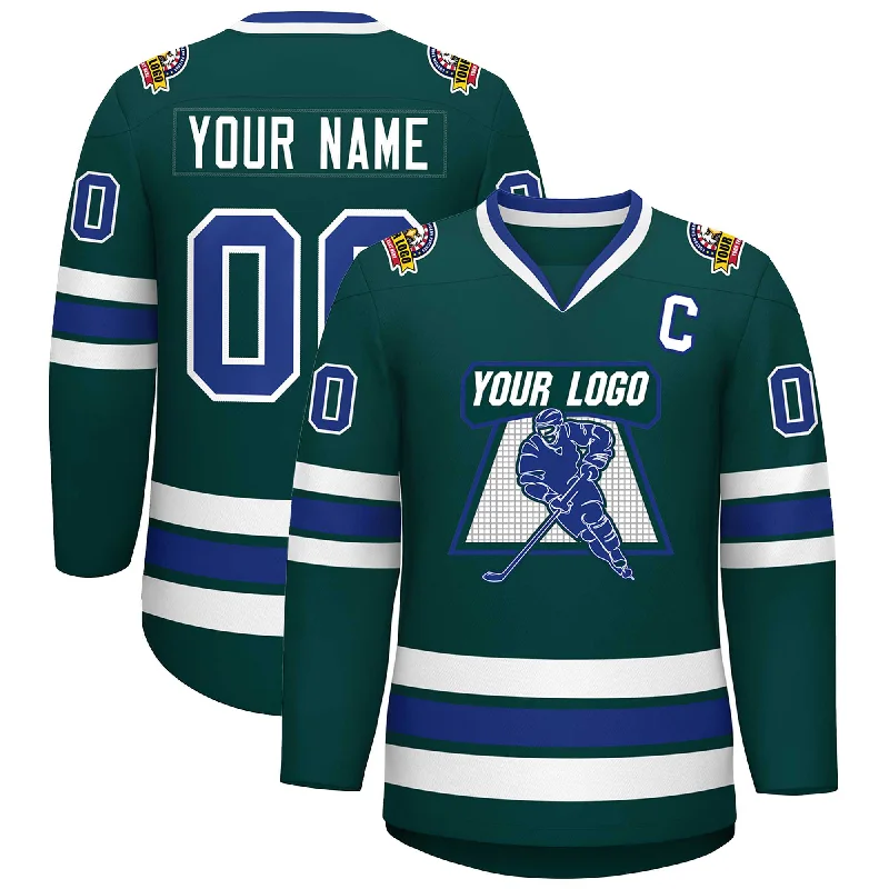 Custom Midnight Green Royal-White Classic Style Hockey Jersey