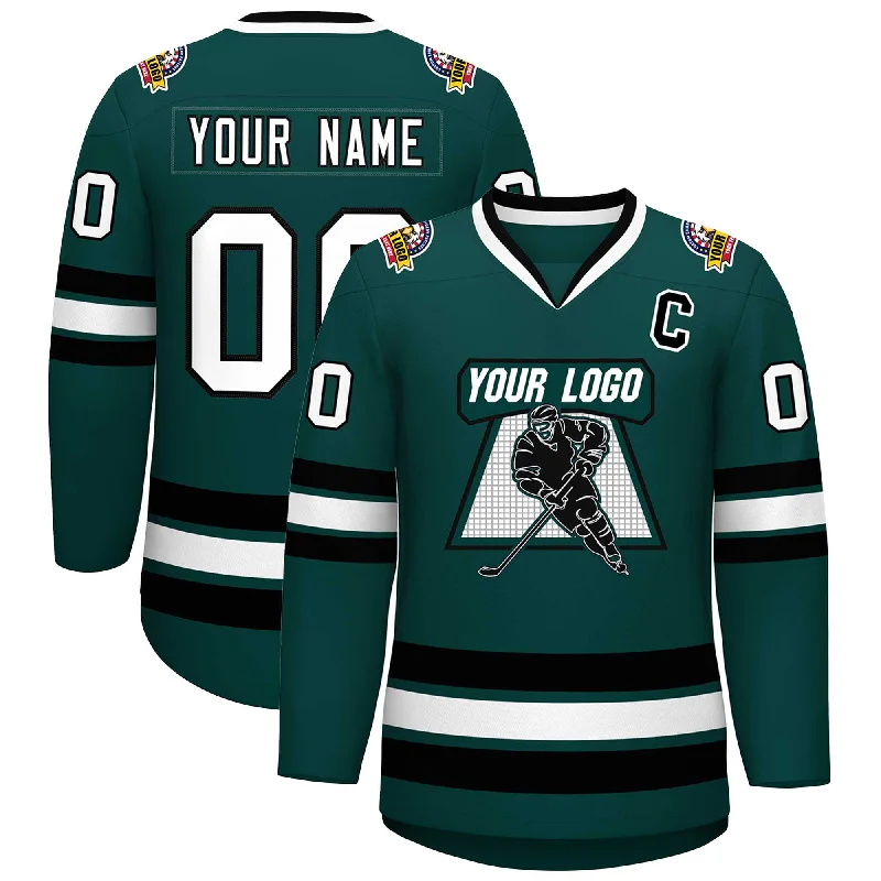 Custom Midnight Green White-Black Classic Style Hockey Jersey