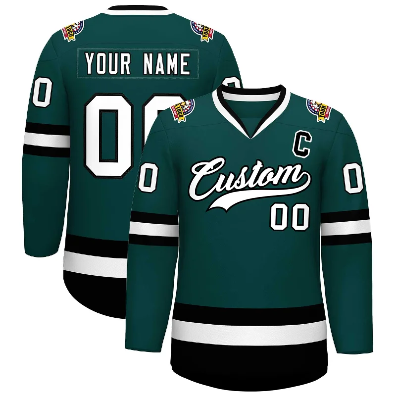 Custom Midnight Green White-Black Classic Style Hockey Jersey