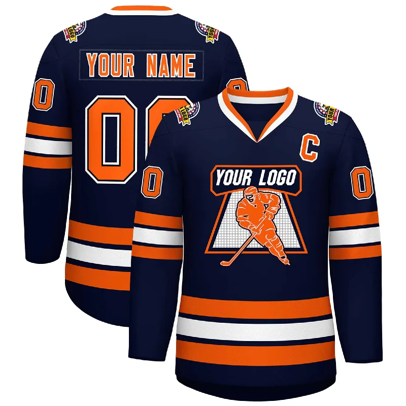 Custom Navy Orange Black-White Classic Style Hockey Jersey