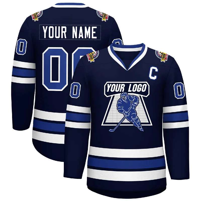 Custom Navy Royal-White Classic Style Hockey Jersey