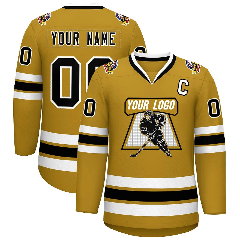 Custom Old Gold Black-White Classic Style Hockey Jersey