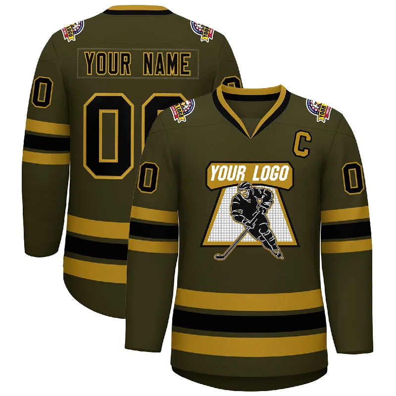 Custom Olive Black-Old Gold Classic Style Hockey Jersey