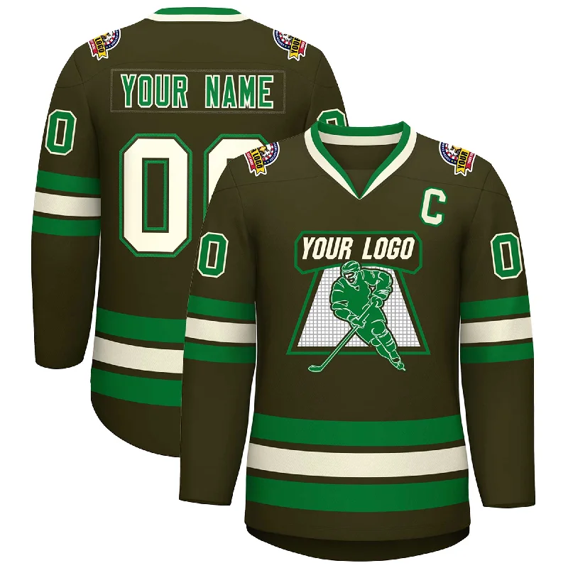 Custom Olive Khaki Olive-Kelly Green Classic Style Hockey Jersey