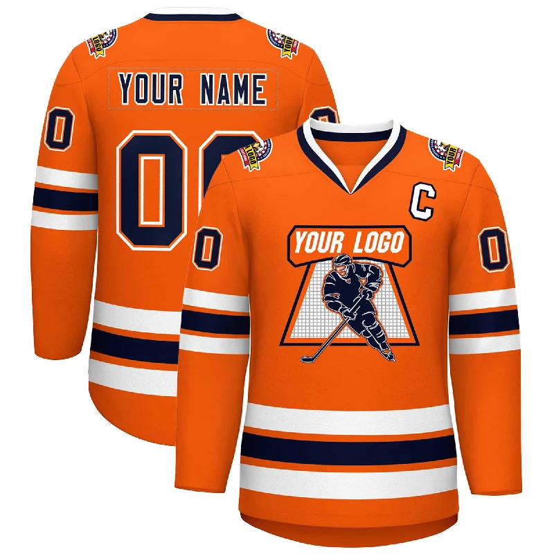 Custom Orange Navy Orange-White Classic Style Hockey Jersey