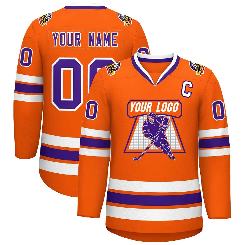 Custom Orange Purple-White Classic Style Hockey Jersey