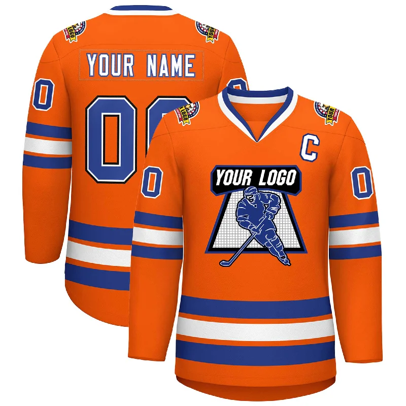 Custom Orange Royal White-Black Classic Style Hockey Jersey