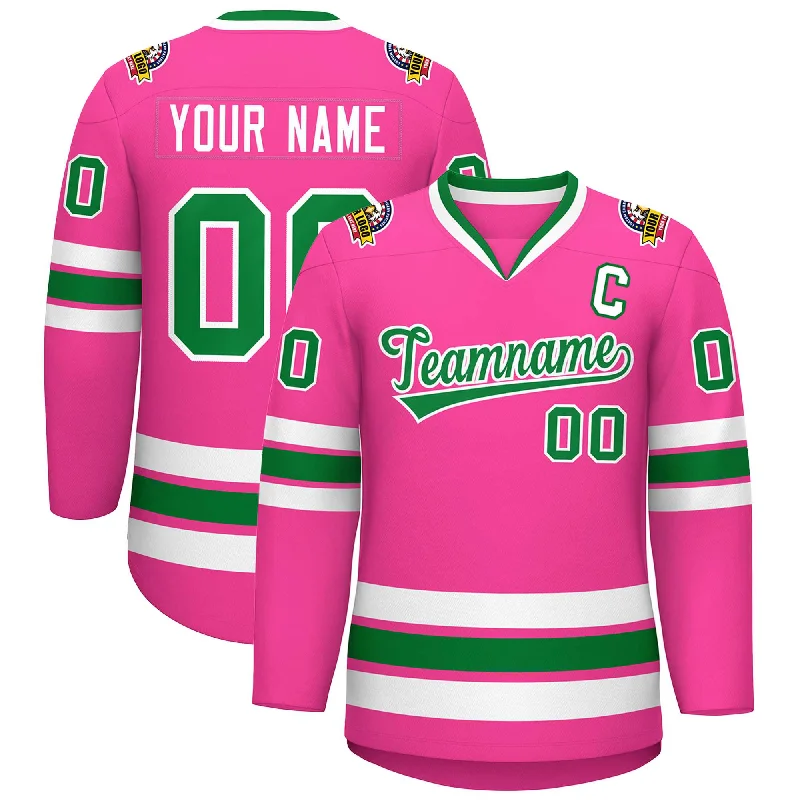 Custom Pink Kelly Green-White Classic Style Hockey Jersey