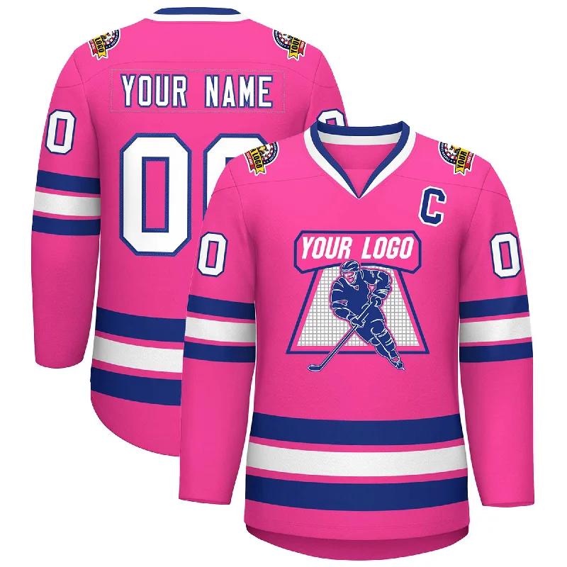 Custom Pink White-Royal Classic Style Hockey Jersey