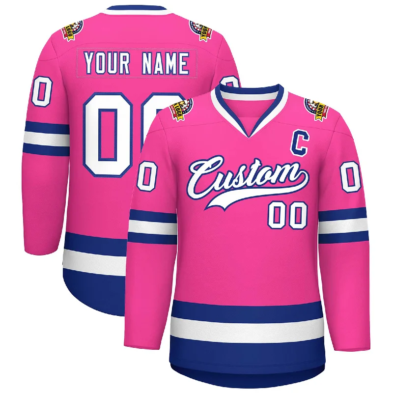 Custom Pink White-Royal Classic Style Hockey Jersey