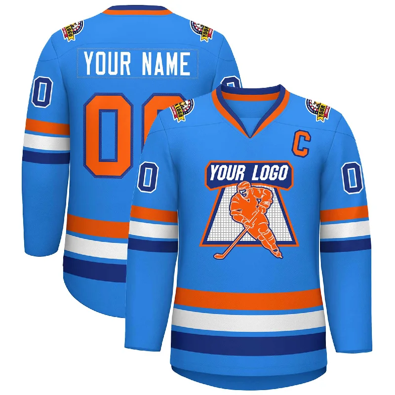 Custom Powder Blue Orange-Royal Classic Style Hockey Jersey