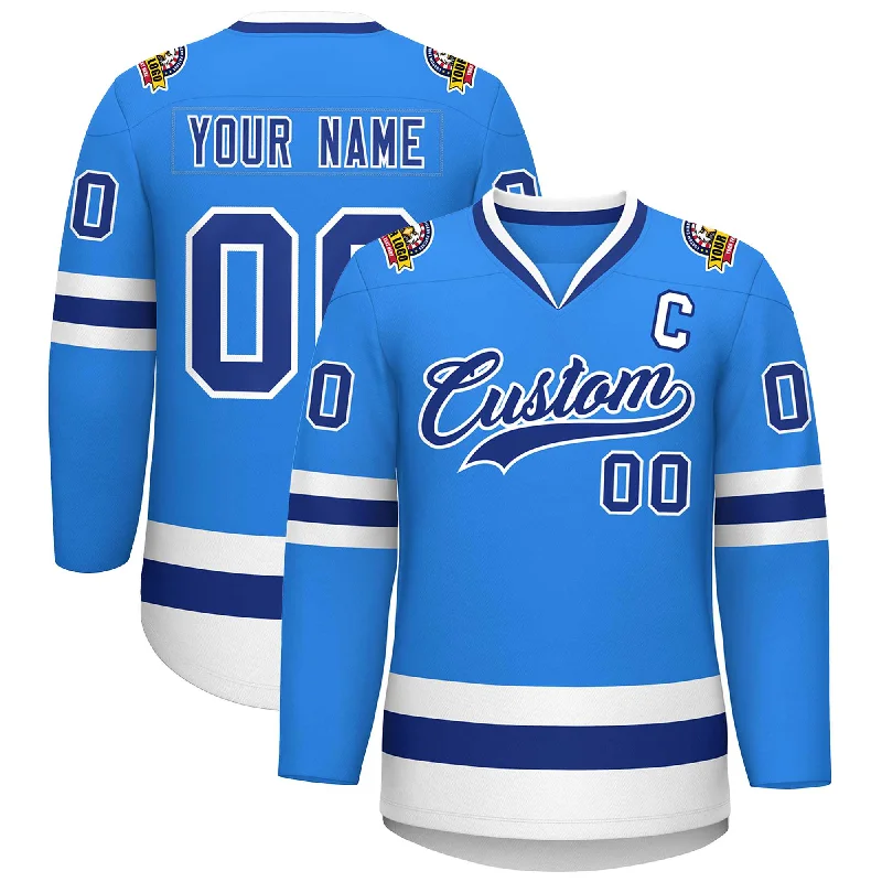 Custom Powder Blue Royal-White Classic Style Hockey Jersey