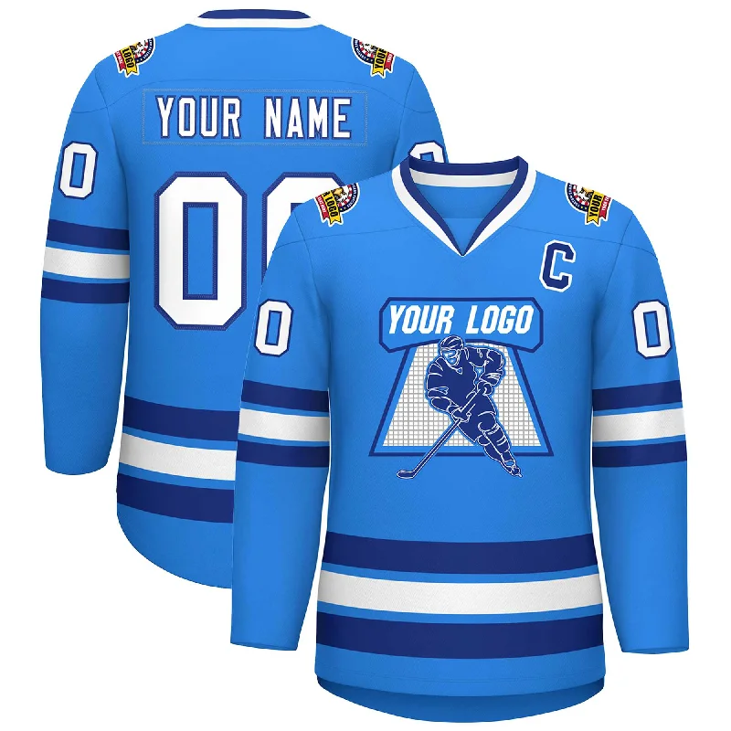 Custom Powder Blue White-Royal Classic Style Hockey Jersey