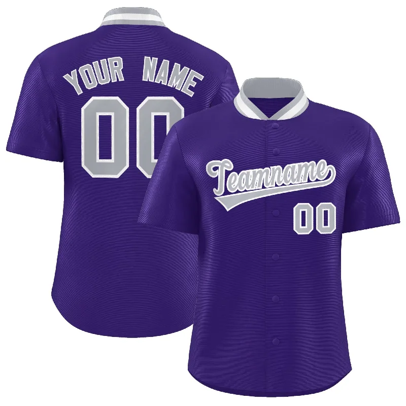 Custom Purple Classic Style Authentic Stand Collar Baseball Jersey