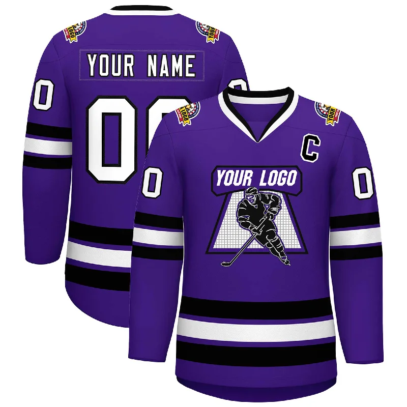 Custom Purple White-Black Classic Style Hockey Jersey