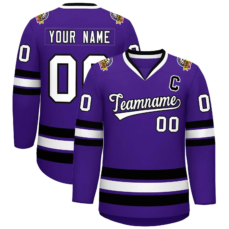 Custom Purple White-Black Classic Style Hockey Jersey