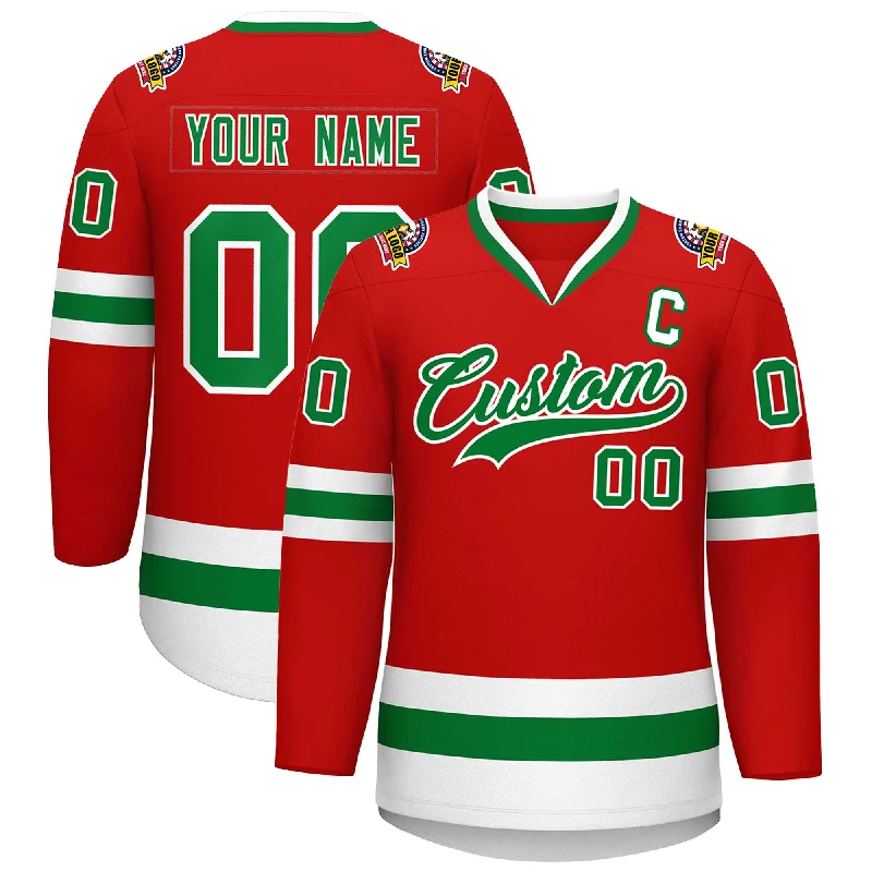 Custom Red Kelly Green-White Classic Style Hockey Jersey