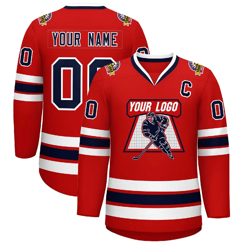 Custom Red Navy-White Classic Style Hockey Jersey