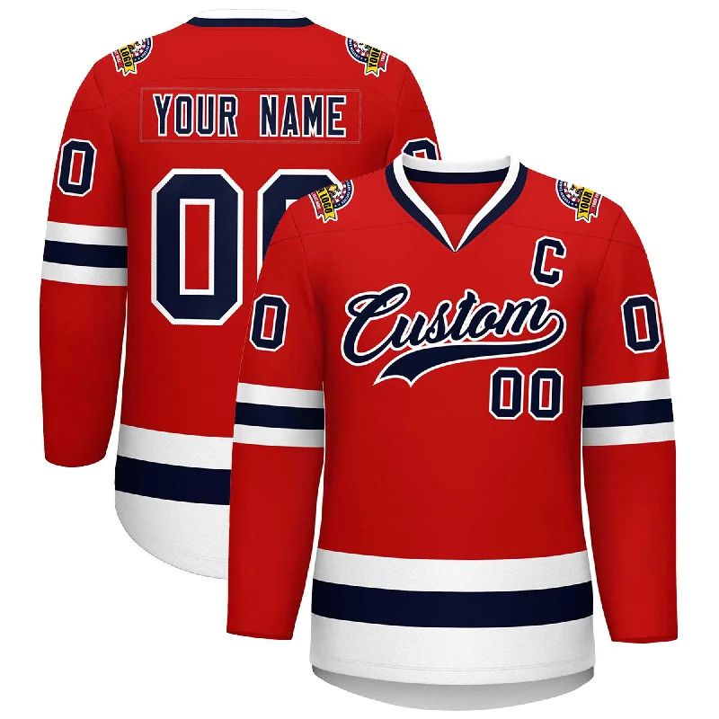 Custom Red Navy-White Classic Style Hockey Jersey