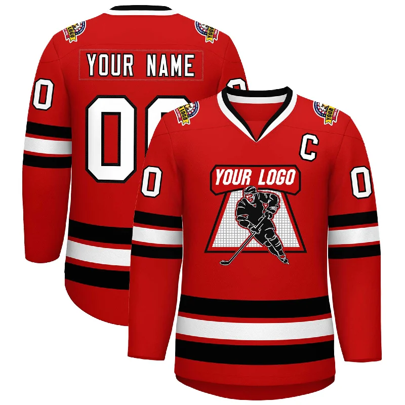 Custom Red White-Black Classic Style Hockey Jersey