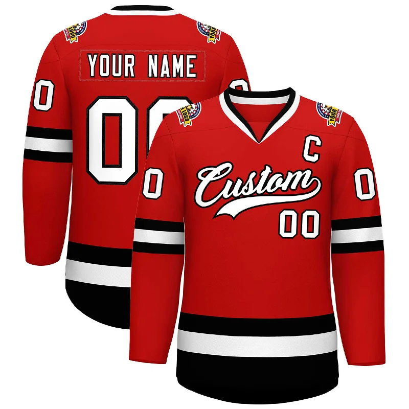 Custom Red White-Black Classic Style Hockey Jersey