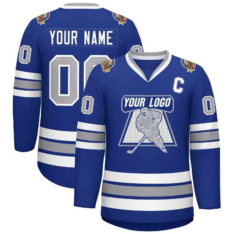 Custom Royal Gray-White Classic Style Hockey Jersey