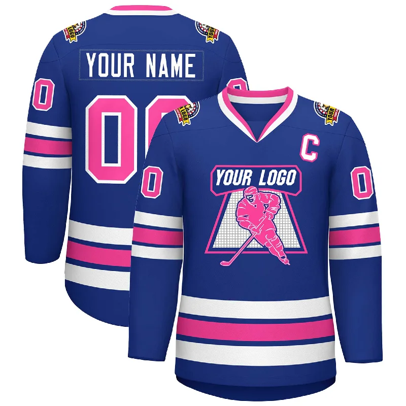 Custom Royal Pink-White Classic Style Hockey Jersey