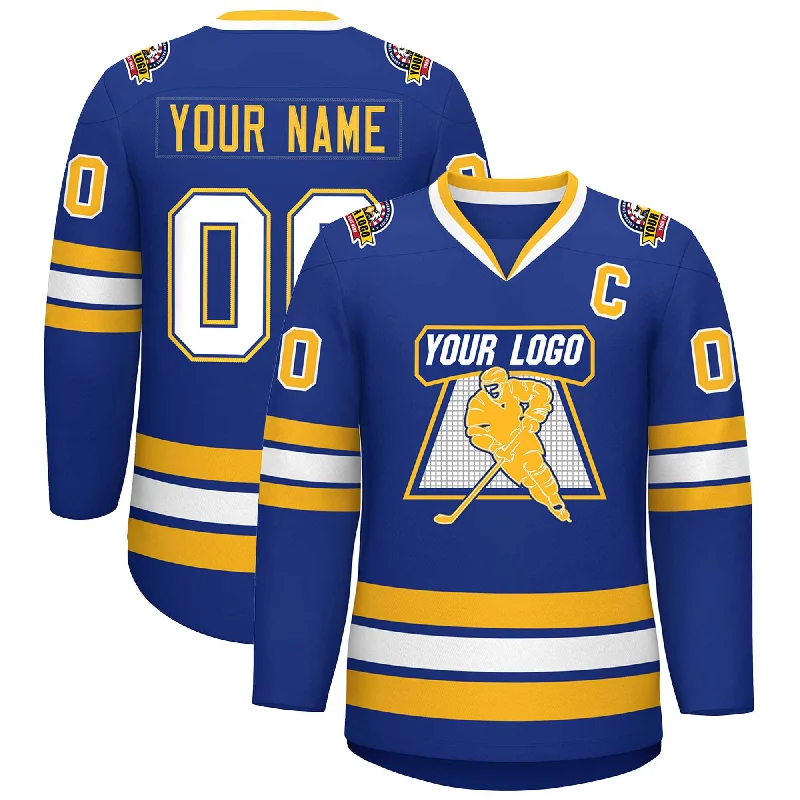 Custom Royal White Royal-Gold Classic Style Hockey Jersey