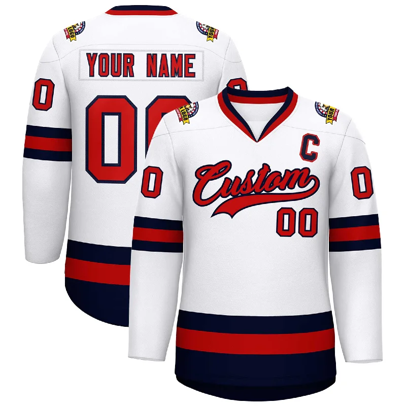 Custom White Red-Navy Classic Style Hockey Jersey